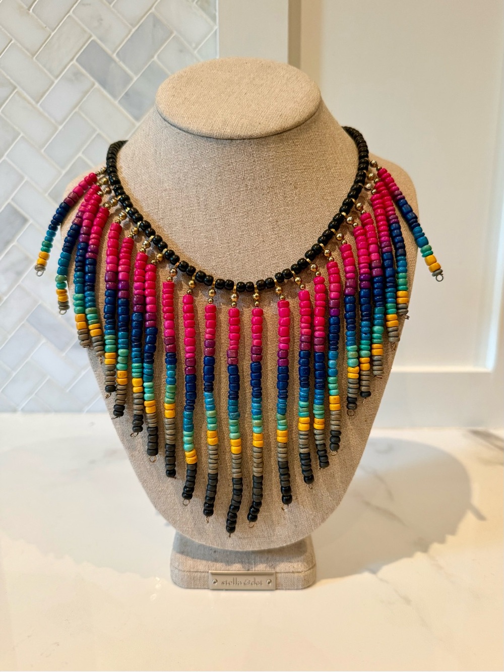 Colorful Beaded Fringe Statement Necklace